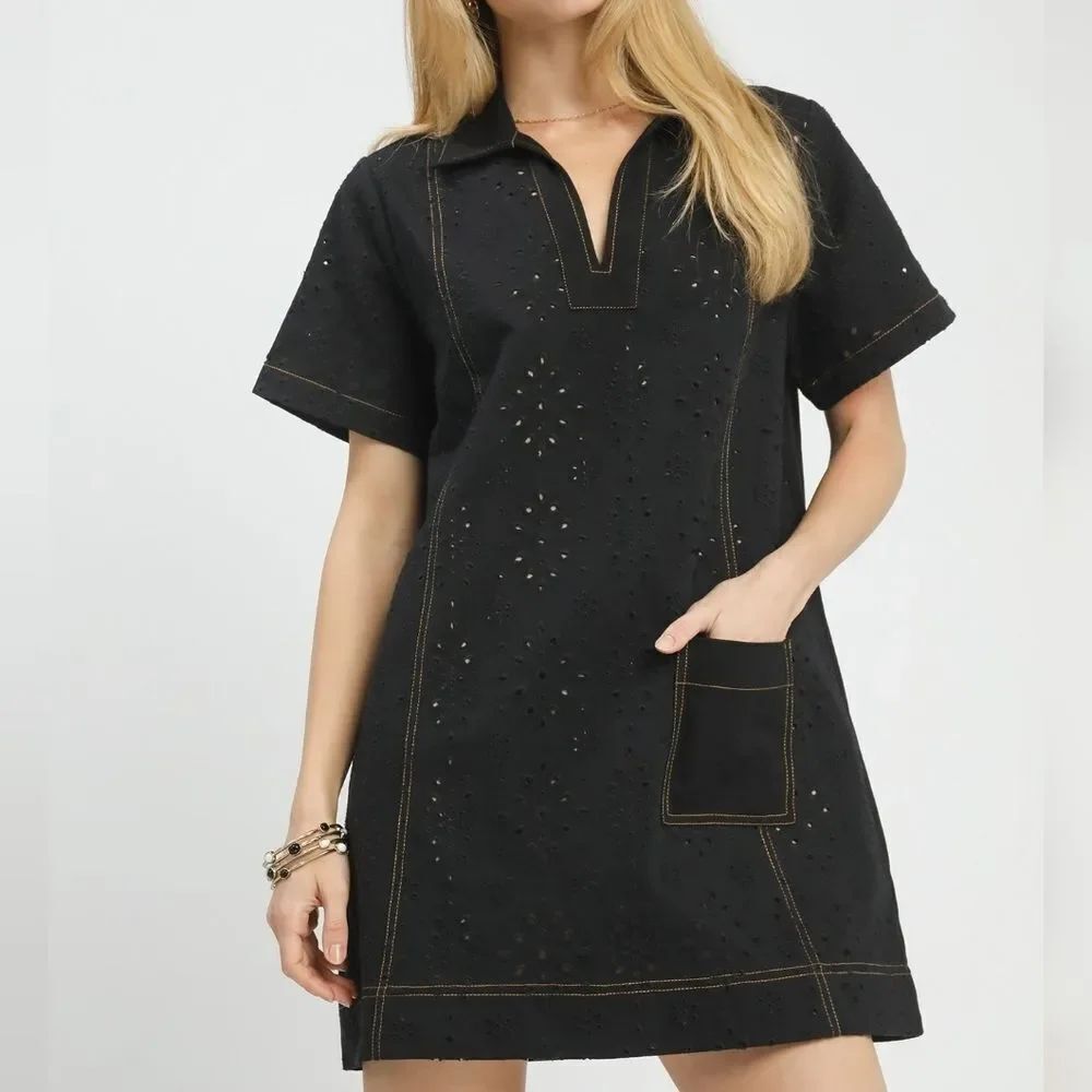Umgee USA Umgee Eyelet Short Sleeve Shift A-Line Babydoll Dress sz Small